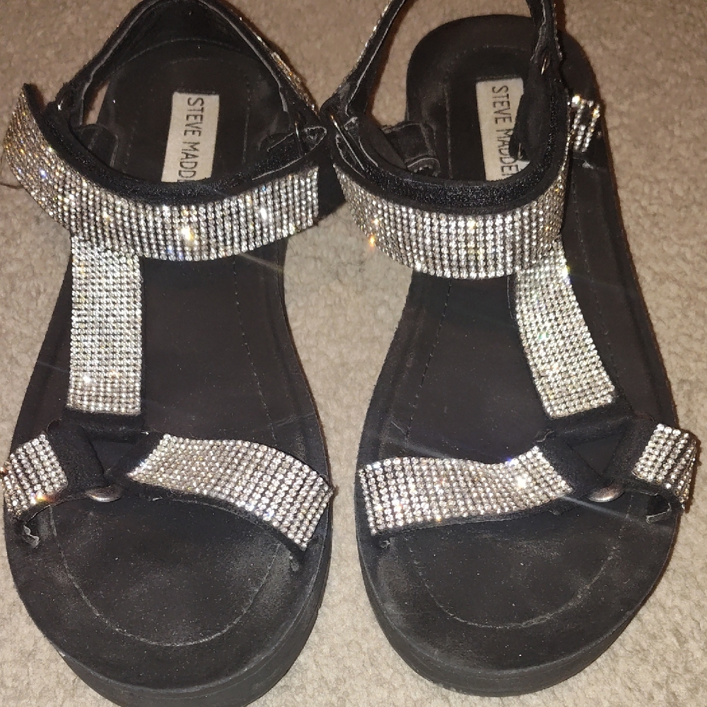 Steve Madden Black Sandals with Glittering Silver Straps